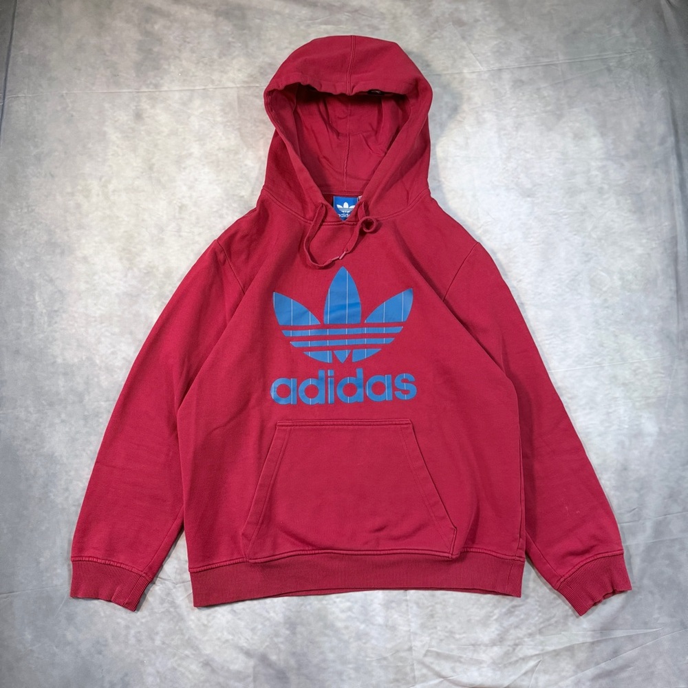 Adidas red hoodie with big logo